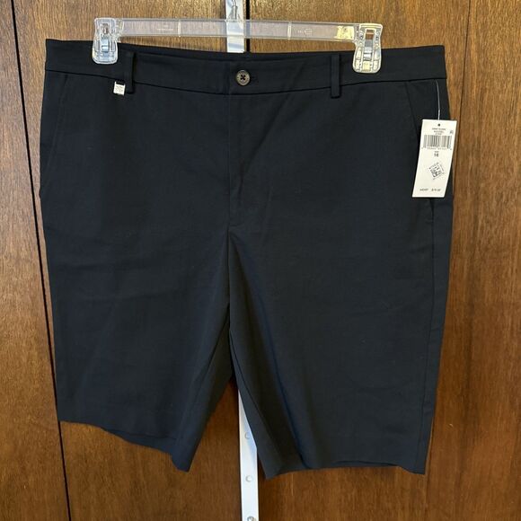 New-LAUREN RALPH LAUREN - BLACK BI-STRETCH TWILL BERMUDA SHORTS- SZ 16 MSRP $79 - Picture 1 of 5